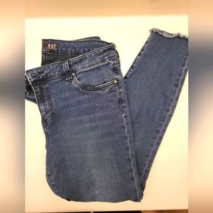 KUT jeans. Stretch and frayed ankle. Size 12.